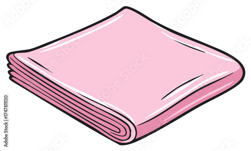 Neatly folded pastel pink fabric with soft folds and thick black outlines