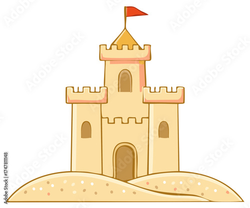 Illustration of Sandcastle with Flag Childrens Beach Activities Summer Vacation Holiday Theme