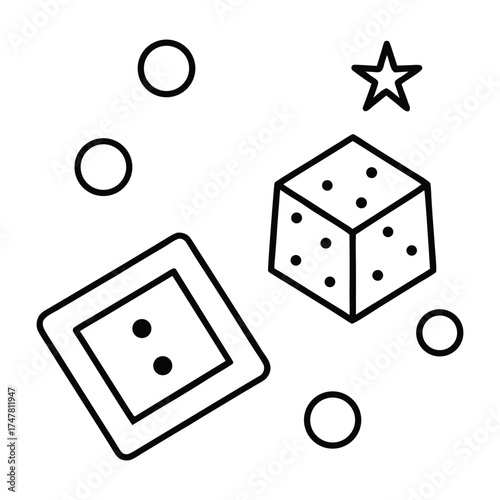 Elegant vector doodle icons featuring dice and chess pieces for premium branding and design projects