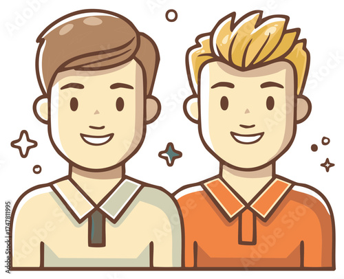 Vector illustration of two smiling young men friends or a gay couple standing together