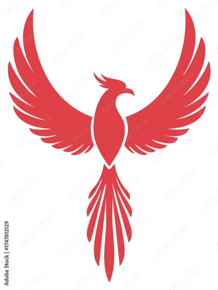 Obraz premium Red phoenix emblem with wings outstretched against a white background.