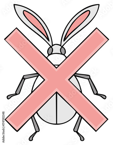 Cartoon Bug with Rabbit Ears Crossed Out with a Red X Symbolizing Debugging or Pest Control