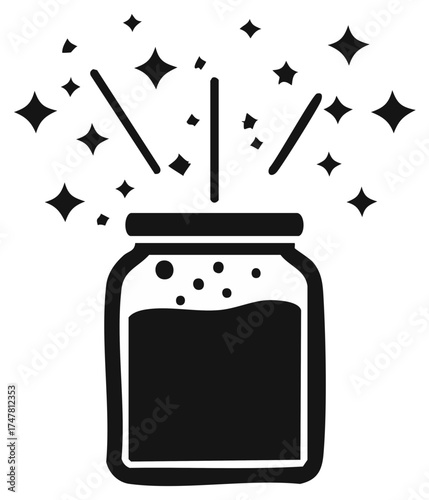 Magical Jar Filled with Potion and Stars Graphic Element in Black