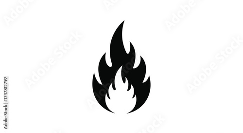 Black flame silhouette fire emblem isolated artistic burn energy heat icon symbol design element silhouette