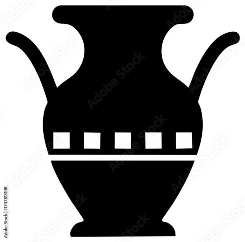 Ancient Greek Amphora Silhouette with Decorative Band and Handles
