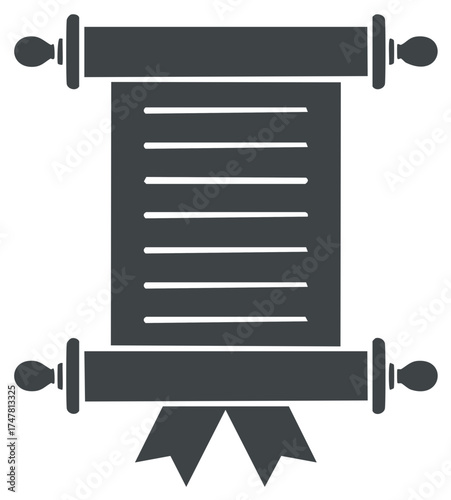 Vector Graphic of an Ancient Scroll Document with Hanging Ribbons and Text Lines Isolated on White Background