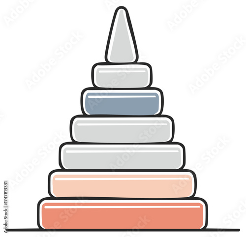 Childrens stacking rings toy pyramid icon for early development and learning