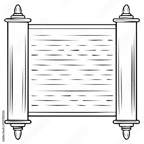Open Blank Scroll with Decorative Rollers and Lines for Text - Vector Illustration