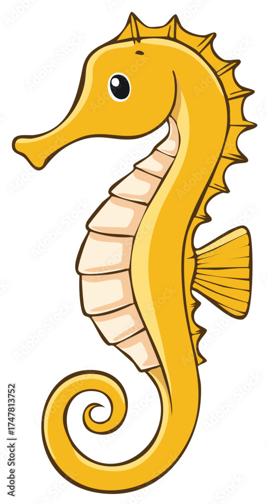 Fototapeta premium Golden Sea Horse Cartoon Illustration Marine Animal Vector Design Artwork