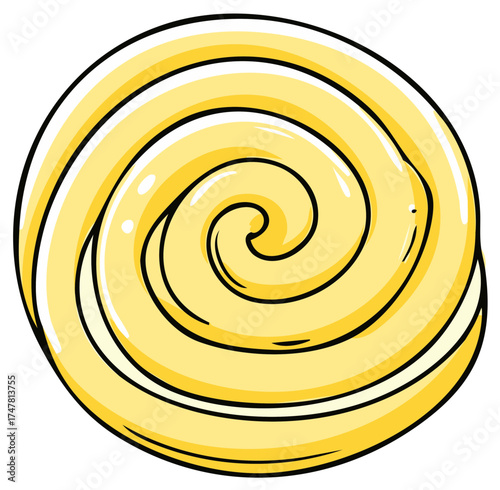 Glossy Yellow Spiral Lollipop Candy Cartoon Vector Illustration