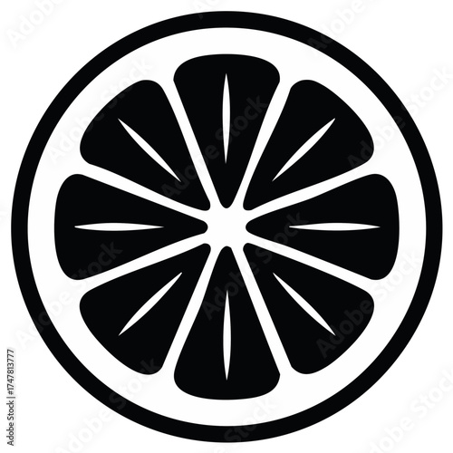 Black and white graphic of a citrus fruit slice