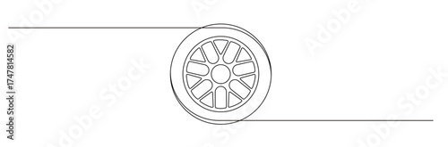 Line art of a car tire and rim with a transparent background. automotive enthusiast concept