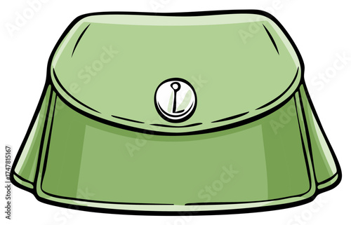Green Handbag with Circular Clasp Detail and Thick Black Outline
