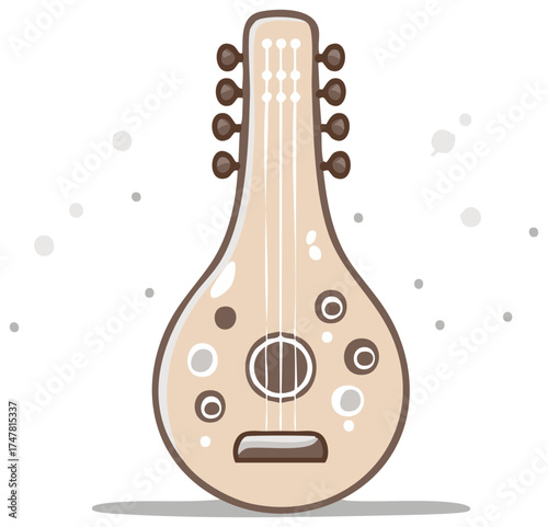 Stylized Vector Illustration of an Oud Musical Instrument with Strings and Tuning Pegs in Muted Beige Tones