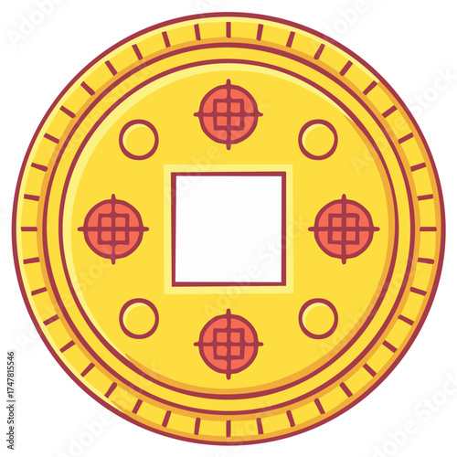 Iconic Chinese lucky coin for Lunar New Year celebration, symbol of prosperity and fortune, vector illustration