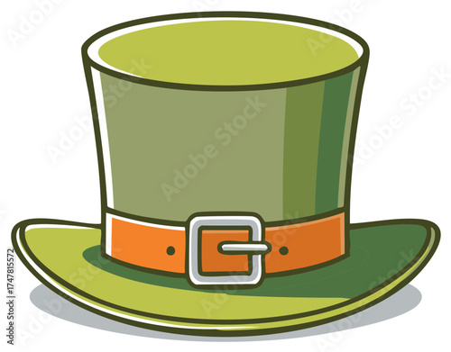Vibrant Green Top Hat with Orange Belt and Buckle for St Patricks Day Celebration