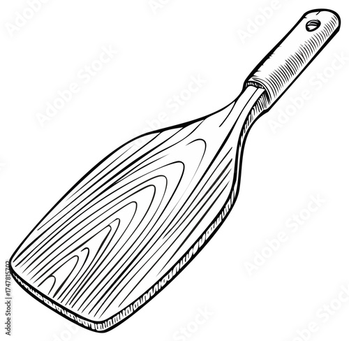Detailed hand drawn wooden cooking spatula kitchen utensil line art illustration isolated