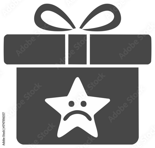 Sad star icon on a dark gift box illustrating disappointment or poor feedback