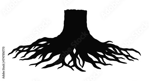 Powerful tree roots spreading outward symbolizing growth strength stability foundation and nature's deep connections silhouette