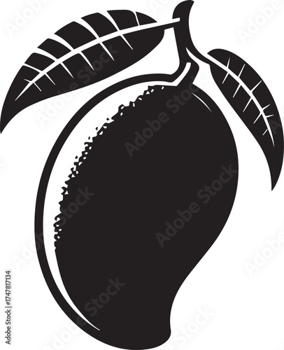 Elegant black mango with leaves evokes healthy eating and tropical freshness