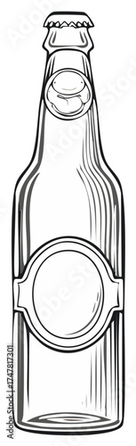 Doodle sketch style drawing of unlabeled bottle, bottle cap, contoured beer bottle
