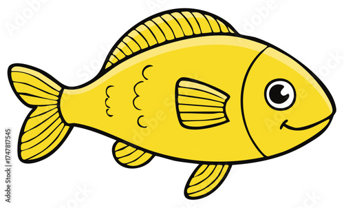 Cartoon yellow fish swimming with happy expression simple illustration