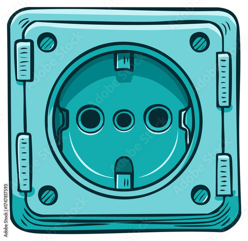 Blue Cartoon Electrical Socket Illustration, Electricity Outlet Vector Design