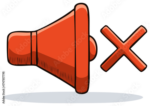 Orange Megaphone with a Red Mute Symbol Icon