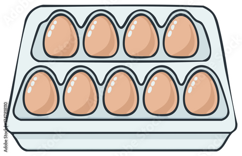 Cartoon Eggs in Carton Fresh Eggs Culinary Eggs Ingredients Poultry Chicken Eggs Egg Tray Packaging
