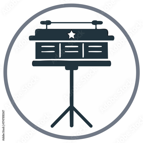 Lottery Raffle Drawing Game Drum Icon with Star on Stand in Circle