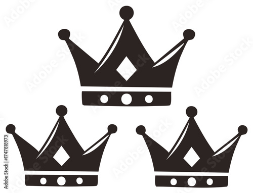 Set of three regal monarch crowns with elegant minimalist design and simple details