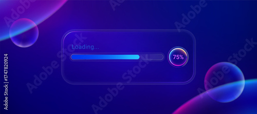 Futuristic glassmorphism loading bar on a neon dark background