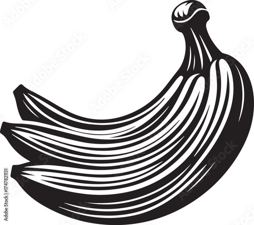 Ripe bananas with bold black stripes, a graphic icon for healthy eating ads
