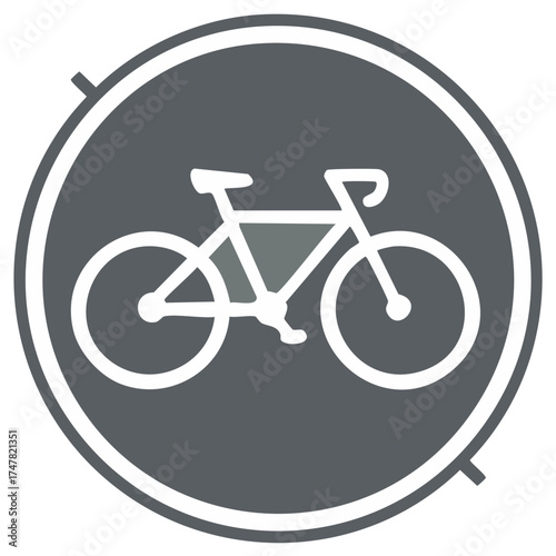 Simple white bicycle symbol inside a grey circle with white outline