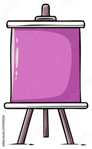 Cartoon style blank purple easel with empty board for art or presentation