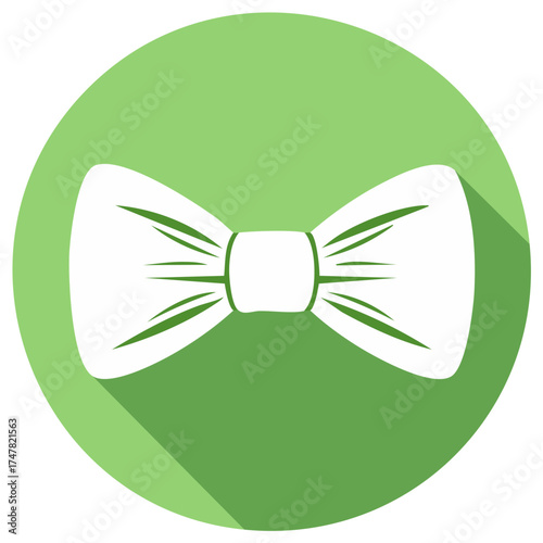 White bow tie icon with long shadow on a green circle background