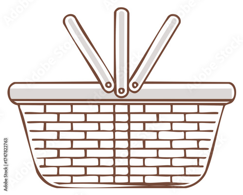 Wicker picnic basket with a hinged handle and open top for outdoor adventures