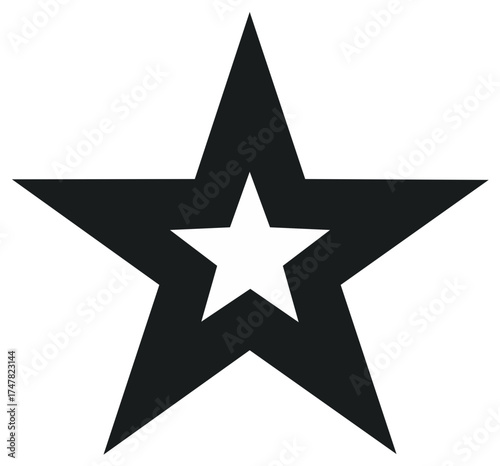 Bold Black Five Pointed Star Silhouette Overlapping Inner White Star Shape