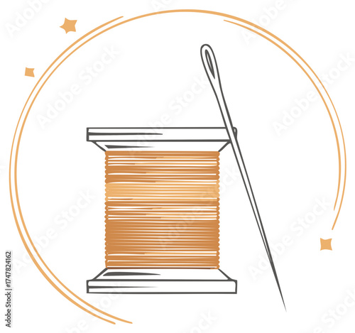 Thread spool and needle simple illustration for sewing crafts and tailoring