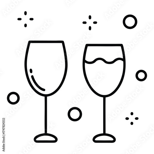 Elegant vector doodles of wine glasses and celebratory elements for premium beverage branding
