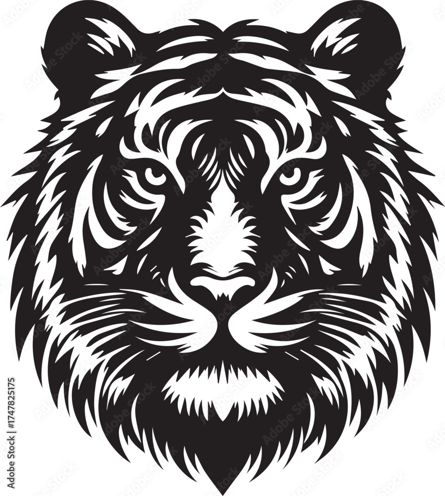 Obraz premium Majestic tiger head in striking black and white design for powerful branding
