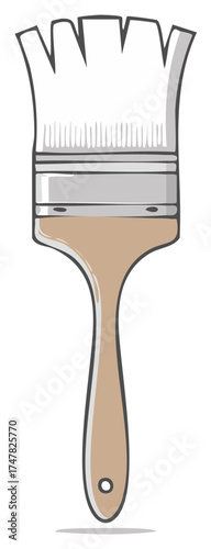 Vector illustration of a classic paint brush with a wooden handle for painting and decorating