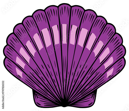 Vibrant Purple Scallop Seashell Cartoon Illustration Isolated Marine Life Element