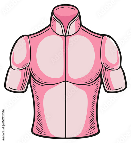 Pink muscular body armor or superhero costume torso vector illustration in a comic book style