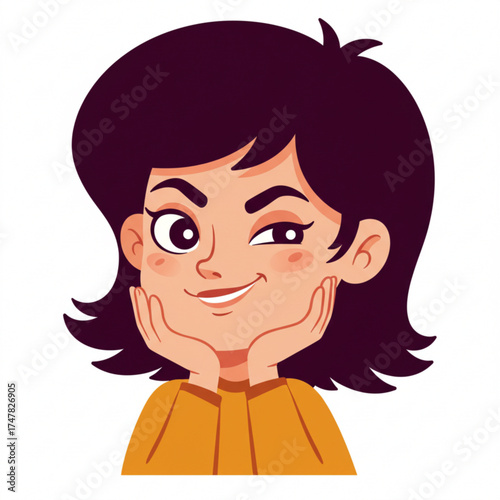 Vector art of a cartoon girl with dark hair and a mischievous expression