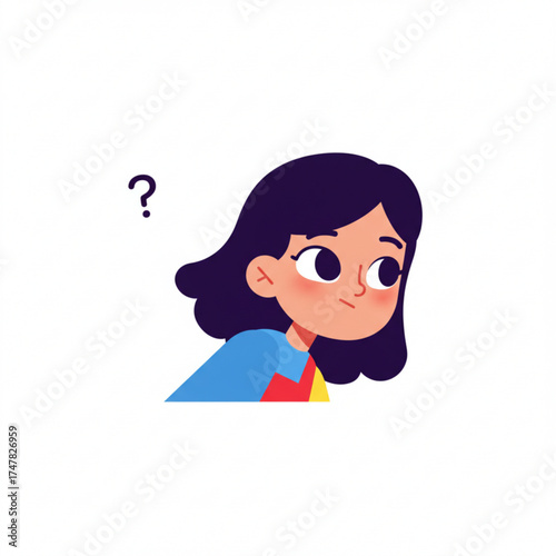 Vector art of young girl with dark hair looking confused