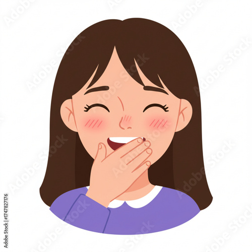 Vector art of a young girl laughing with her hand covering her mouth