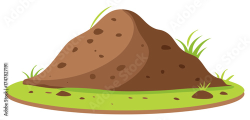 Cartoon ant hill with grass and soil elements illustrating a mound structure in nature