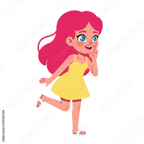 Vector art of cute cartoon girl with pink hair whispering a secret
