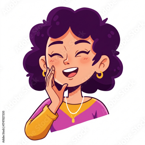 Vector art of happy woman with curly hair laughing
